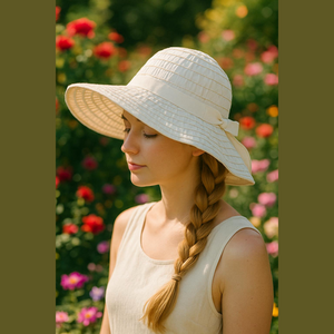 VTG D&Y WHITE GROSGRAIN FLOPPY WIDE BRIM SUN HAT W A BOW ON THE BAND COTTAGECORE